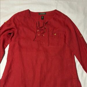 COPY - Lauren Ralph Lauren Red Long-Sleeved Lace-Up Top